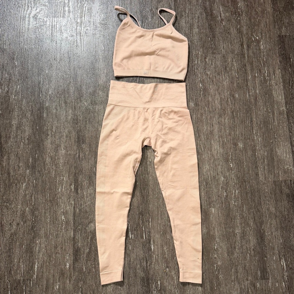 Set Active SCULPTFLEX Workout Set Womens M/L Peach Ribbed Leggings Sports Bra